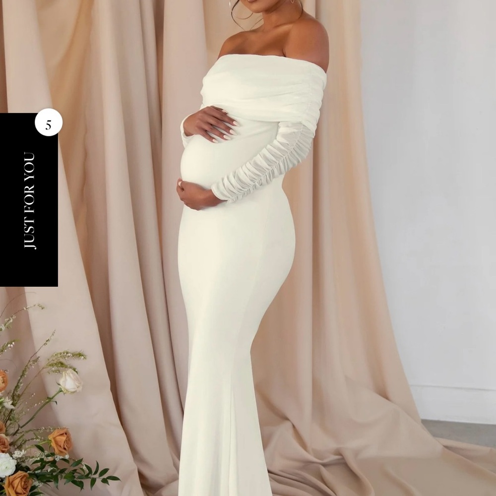 Elegant Off-Shoulder Maternity Gown in Cream